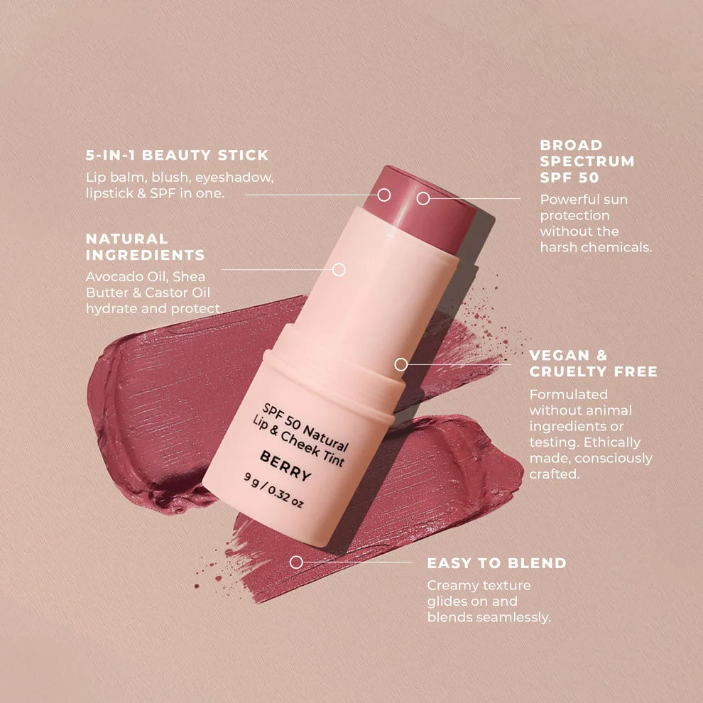SPF 50 Natural Lip & Cheek Tint - Berry