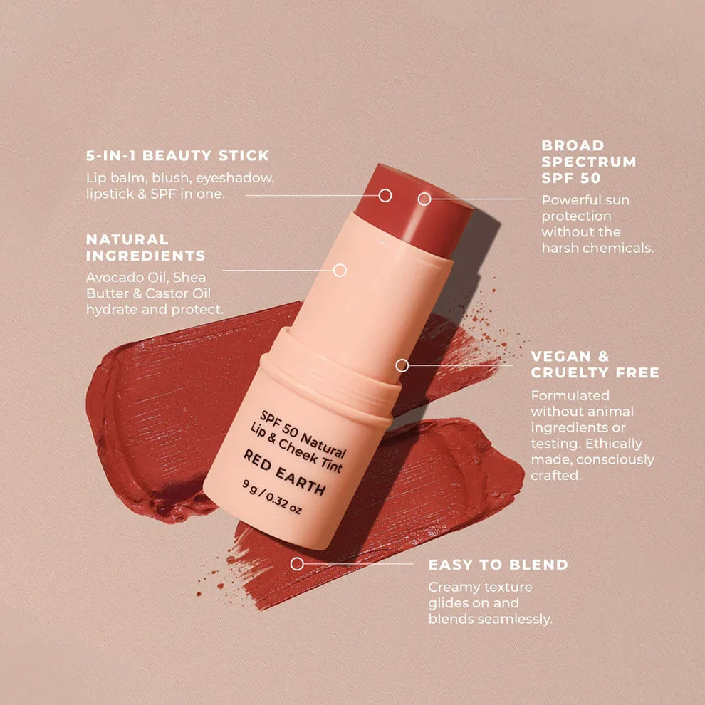 SPF 50 Natural Lip &amp; Cheek Tint - Red Earth
